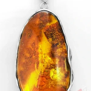Extra velký stříbrný přívěsek (Ag 925/1000) s baltským jantarem QAA, cca 61 x 36 mm, "krása v barvě lučního medu" (JA4066P)