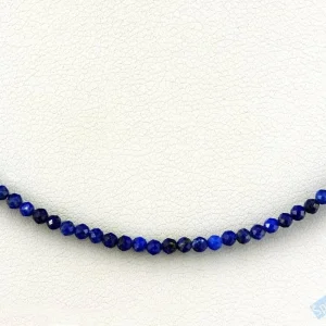 Náhrdelník z broušeného lapisu lazuli QA, stříbro Ag 925/1000, kuličky cca 2 mm, délka cca 45 cm (LL3635B)