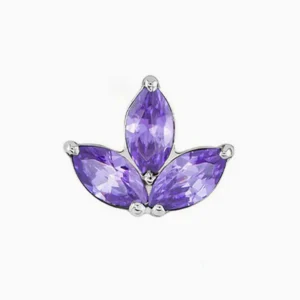 Náušnice pro piercing s vnitřním závitem Trefoil s fialovými zirkony