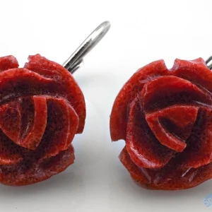 Náušnice ve stylu boho z přírodního houbového korálu QA ve tvaru květu růže, prům. cca 13 mm, stříbro Ag 925/1000, "květinková víla" (KP5445U)