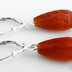 Náušnice z ohnivého achátu, kapky cca 17 mm, stříbro Ag 925/1000, RARITA (ACH3030U)