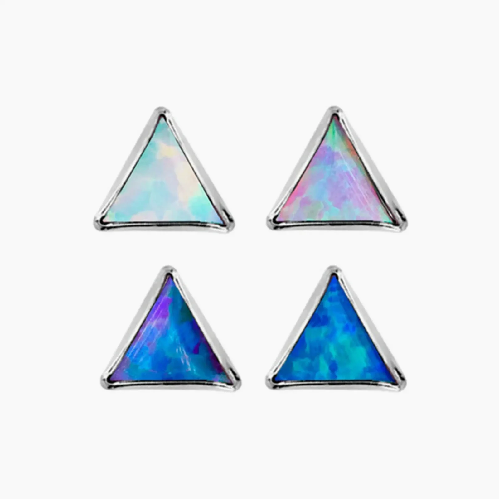 Piercing s vnitřním závitem Triangle se zeleno-modrým opálem - Obrázek 2