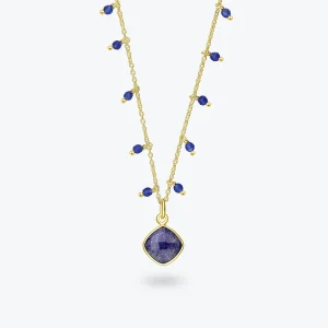 Pozlacený stříbrný korálkový náhrdelník se safírem a lapis lazuli - Ag925