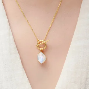 Pozlacený stříbrný náhrdelník s měsíčním kamenem Hexagon - Ag925