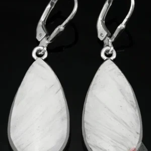 Stříbrné náušnice (Ag 925/1000) s bílým skolecitem QA, kapky cca 27 x 14 mm "andělská křídla", RARITA (SC7269U)
