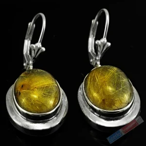 Stříbrné náušnice (Ag 925/1000) se sagenitem QA, ovály cca 16 mm, RARITA (KRS6053U)