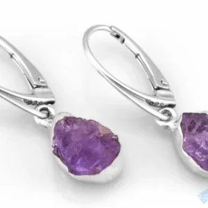 Stříbrné náušnice (Ag 925/1000) v boho stylu s ametystem QA, přírodní krystaly cca 12 x 9 mm, "náušnice pro vílu z levandulí" (AM1263U)