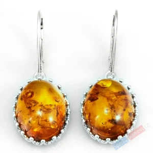 Stříbrné náušnice (Ag 925/1000) v boho stylu s jantarem QA, oválky cca 15 x 10 mm (JA5652U)