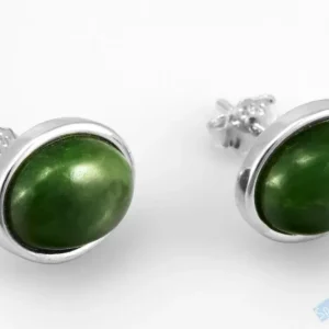 Stříbrné náušnice - puzetky (Ag 925/1000) s nefritem QA, oválky cca 11 mm (NE3932U)