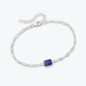 Stříbrný řetízkový náramek s broušeným lapis lazuli - Ag925