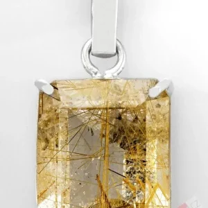 Unisex stříbrný přívěsek (Ag 925/1000) s broušeným sagenitem QA, cca 21 x 17 mm, RARITA (KRS1090P)
