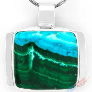 Unisex stříbrný přívěsek (Ag 925/1000) s chryzokolem v malachitu QAA, cca 22 x 28 mm, "krása přírodního obrazu" (CHLM1201P)