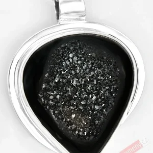 Unisex stříbrný přívěsek (Ag 925/1000) s onyxem s přírodní drůzou QAA, obrácená kapka cca 39 x 38 mm, "pozitivní pohled na svět" (ON1734P)