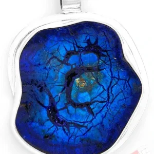 Větší stříbrný přívěsek (Ag 925/1000) s azuritovou růží QAA, cca 42 x 41 mm, "květ pro krásku v modrém", RARITA (ARK4745P)