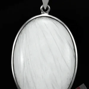 Větší stříbrný přívěsek (Ag 925/1000) s bílým skolecitem QA, ovál cca 42 x 31 mm, "andělská křídla II", RARITA (SC1211P)