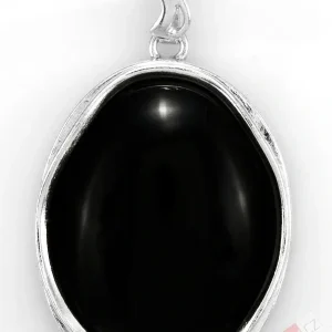 Větší stříbrný přívěsek (Ag 925/1000) s černým onyxem QAA, ovál cca 44 x 34 mm, "ochrana a pozitivní pohled na svět" (ON1960P)