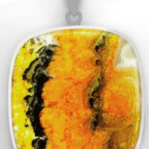 Větší unisex stříbrný přívěsek (Ag 925/1000) s bumblebee jaspisem QAA, cca 41 x 38 mm, nádherné probarvení, RARITA "v barvách čmeláka" (JSB1514P)
